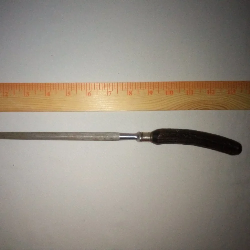 Antler Handle Knife Sharpening Steel Rod: Geniune Bone. Vintage